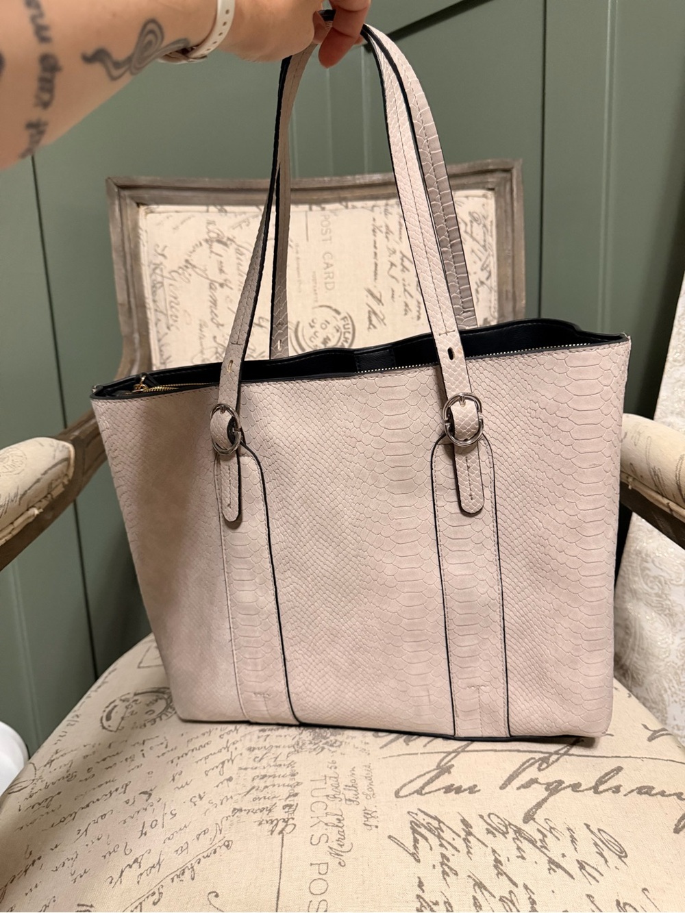 Alfani Python Textured Tote Bag in Light Blush Pink/Taupe